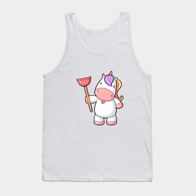 Kawaii unicorn holding plunger Tank Top by Japanese Designs